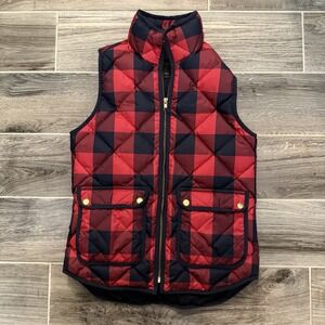 J Crew Womens Excursion Puffer Vest XXS Down Buffalo Plaid Full Zip Pockets‎